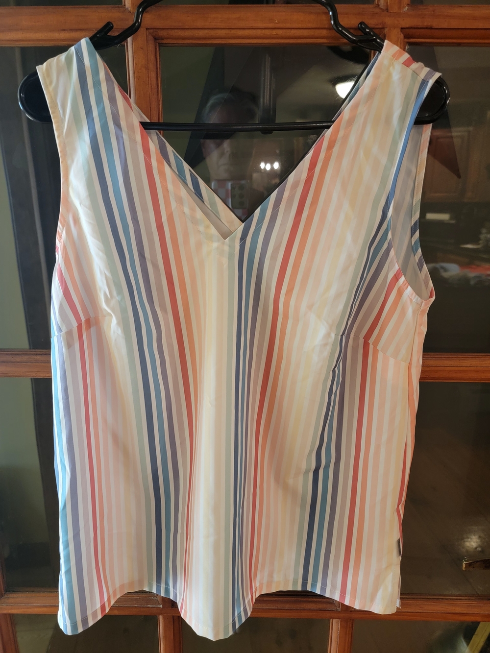 Eddie Bauer Sleeveless V-Neck Striped Camisole - Blue, Coral, Cream- Small